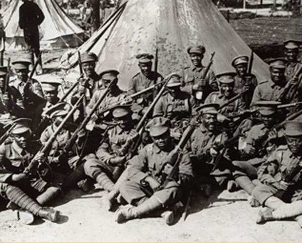 Men of the West Indies Regiment in a camp near the Amiens-Albert Road. Courtesy of Brighton & Hove Black History Group