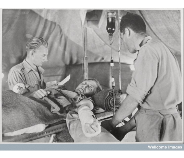 Credit The RAMC Muniment Collection in the care of the Wellcome Library, Wellcome Images Blood tranfusion, in The Mytchett Collection.