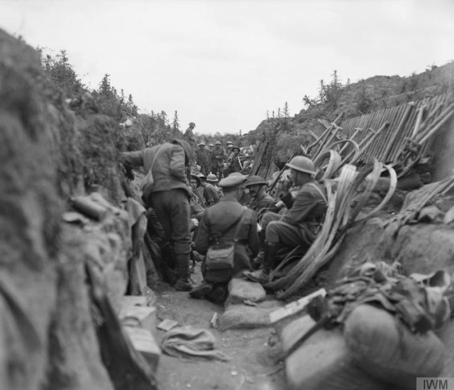 Battle of Albert. Scene in a communication trench before an attack. July 1916. - Image courtesy of Imperial War Museum: Q110